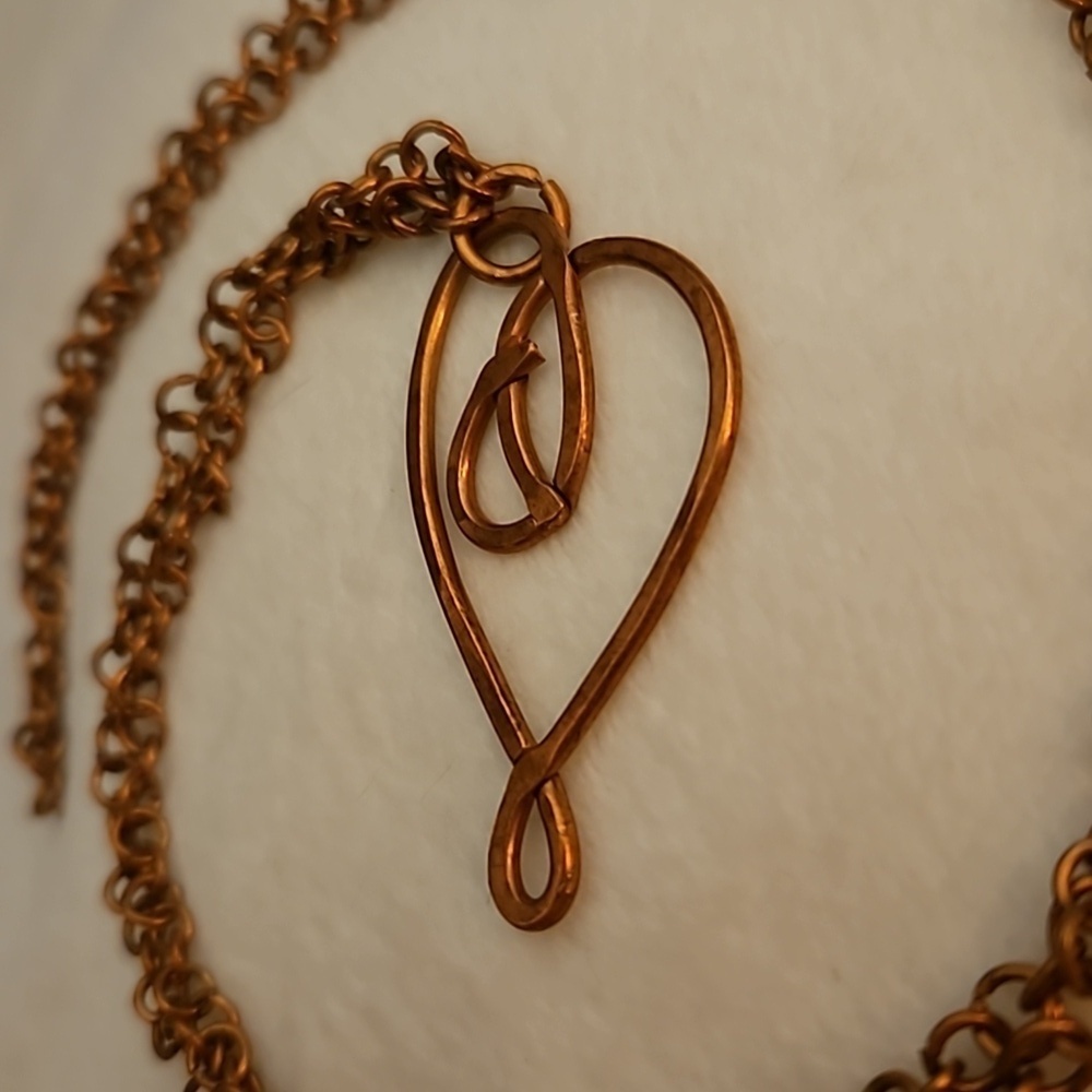 HANDMADE Copper Wire Wrapped Heart Pendant Long Chain Necklace - Picture 4 of 6